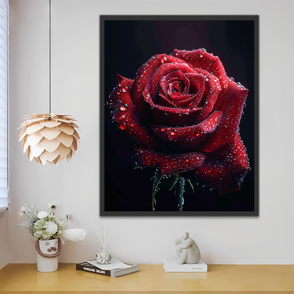 Rosa Roja en la Lluvia con Fondo de Oscuridad Pintar por Números