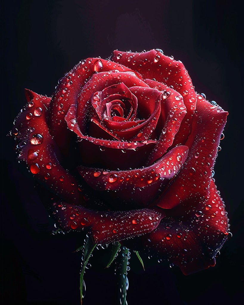 Rosa Roja en la Lluvia con Fondo de Oscuridad Pintar por Números