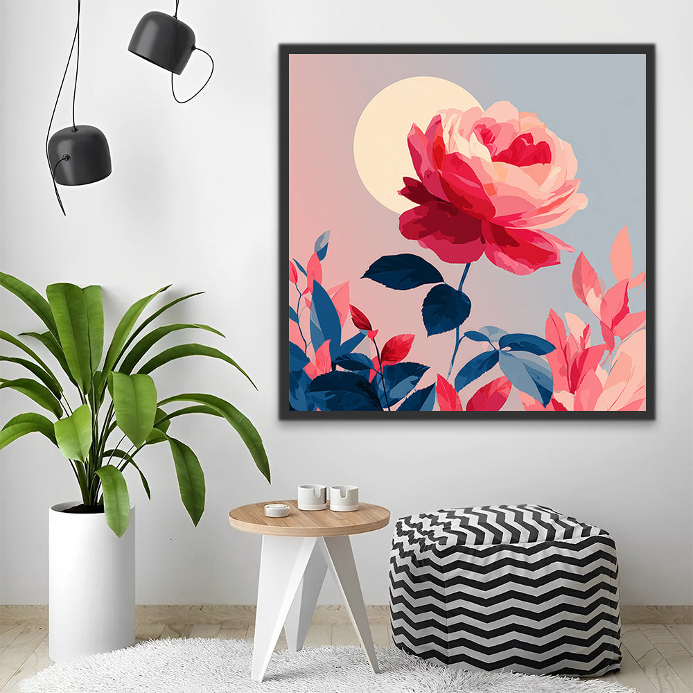 Rosa Rosada bajo la Luna Pintar por Números