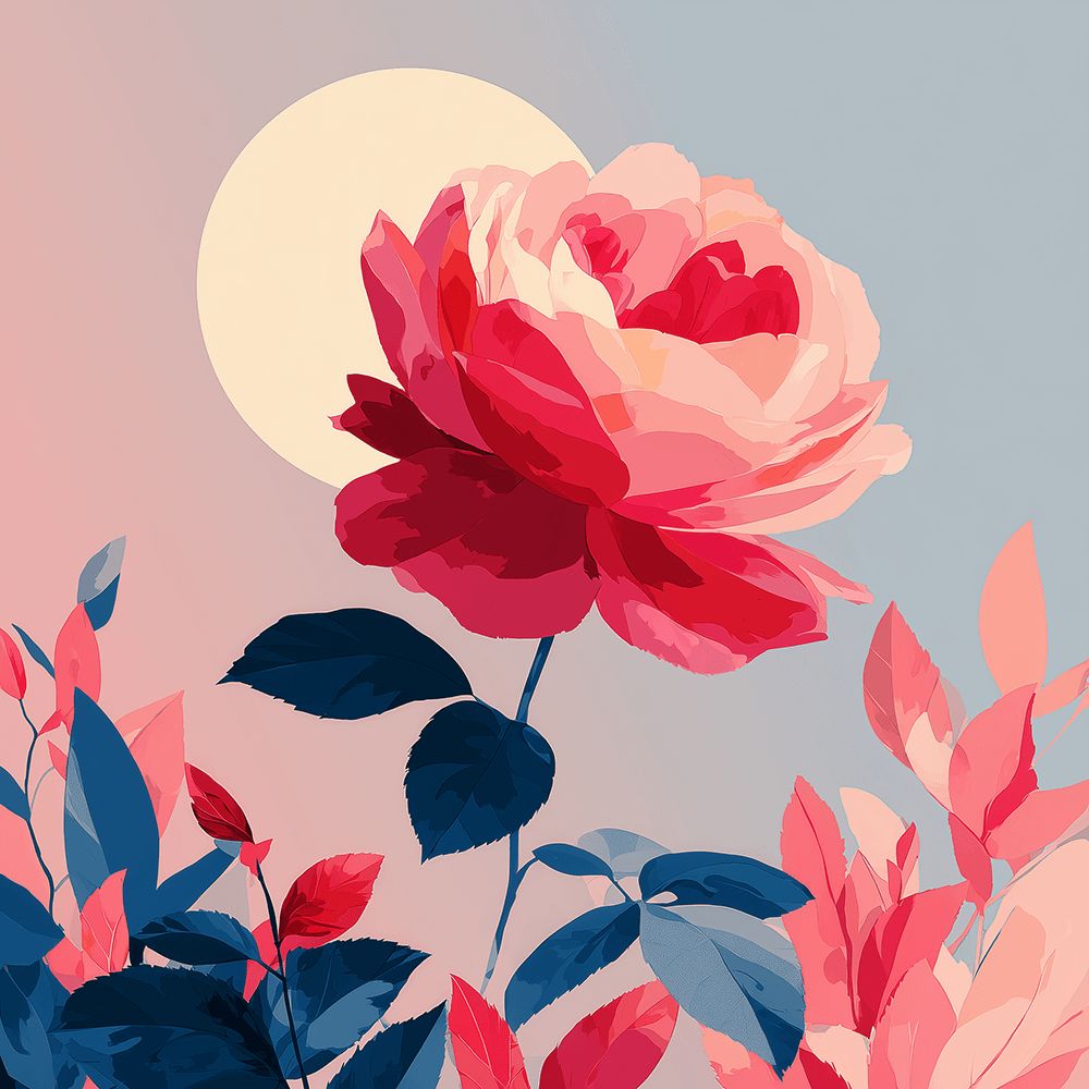 Rosa Rosada bajo la Luna Pintar por Números