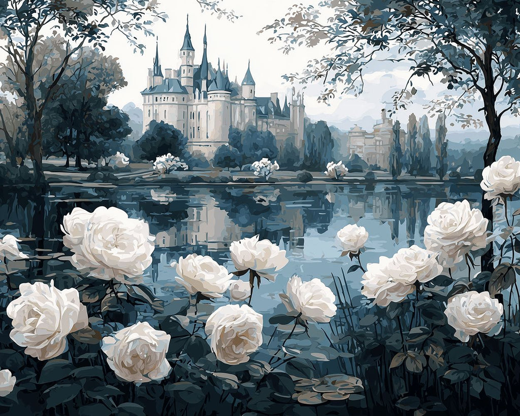Rosas Blancas afuera del Castillo Pintar por Números