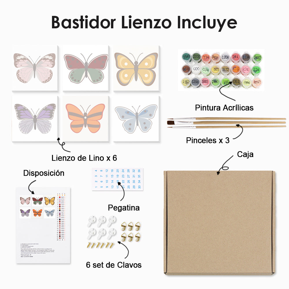 Seis Mariposas 6 Partes Mini Pintar por Números