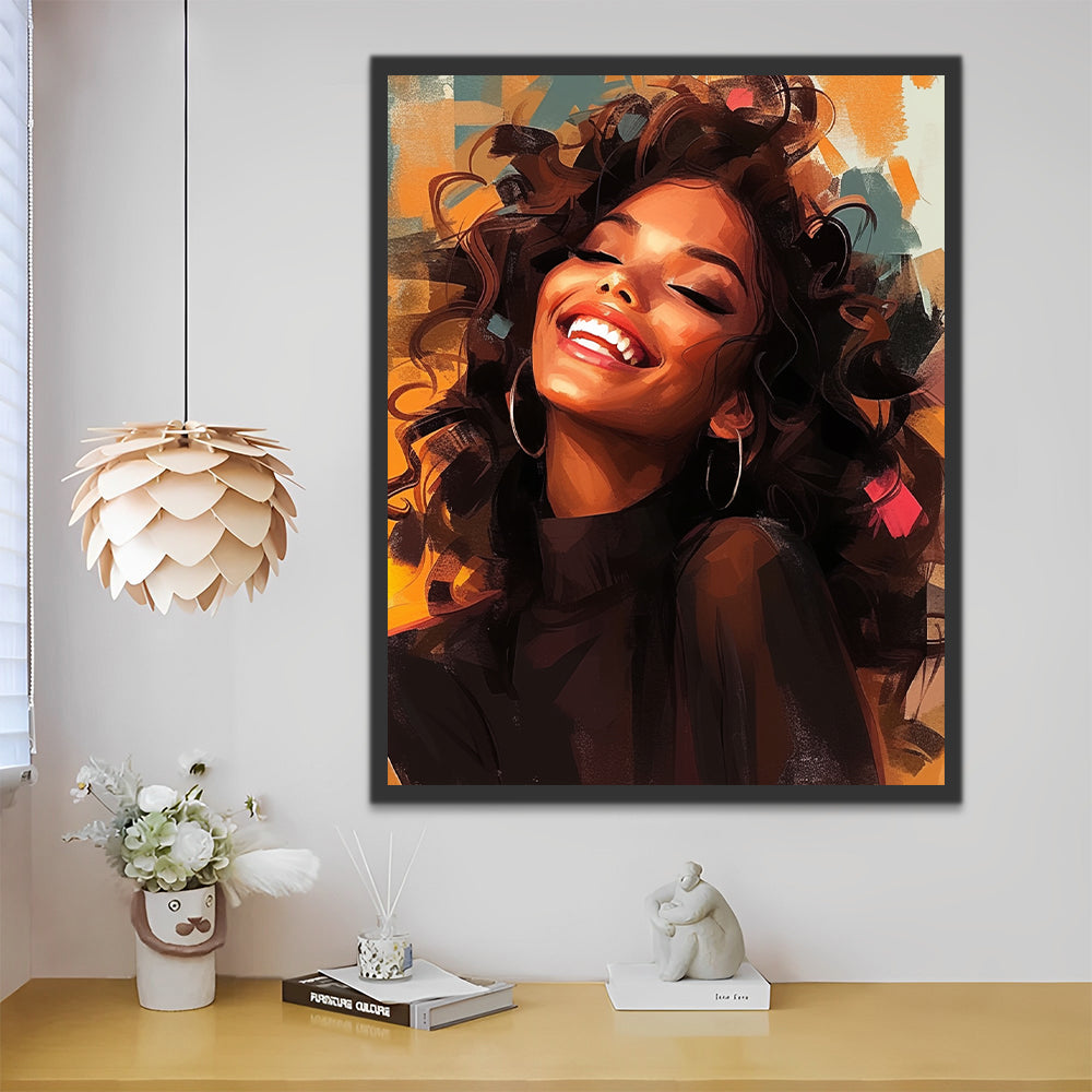Señora Feliz de Pelo Rizado con Sonrisa Pintar por Números