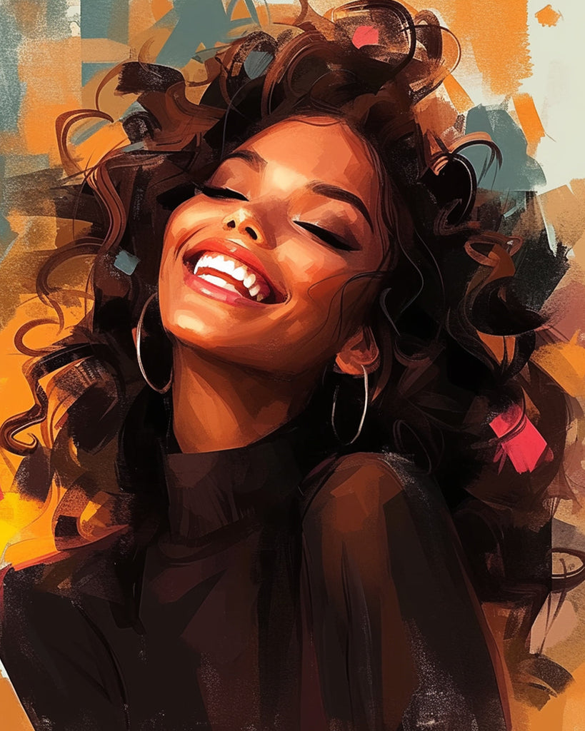 Señora Feliz de Pelo Rizado con Sonrisa Pintar por Números