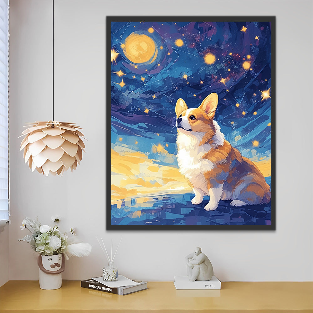 Shiba Inu Mirando el Cielo Estrellado Pintar por Números