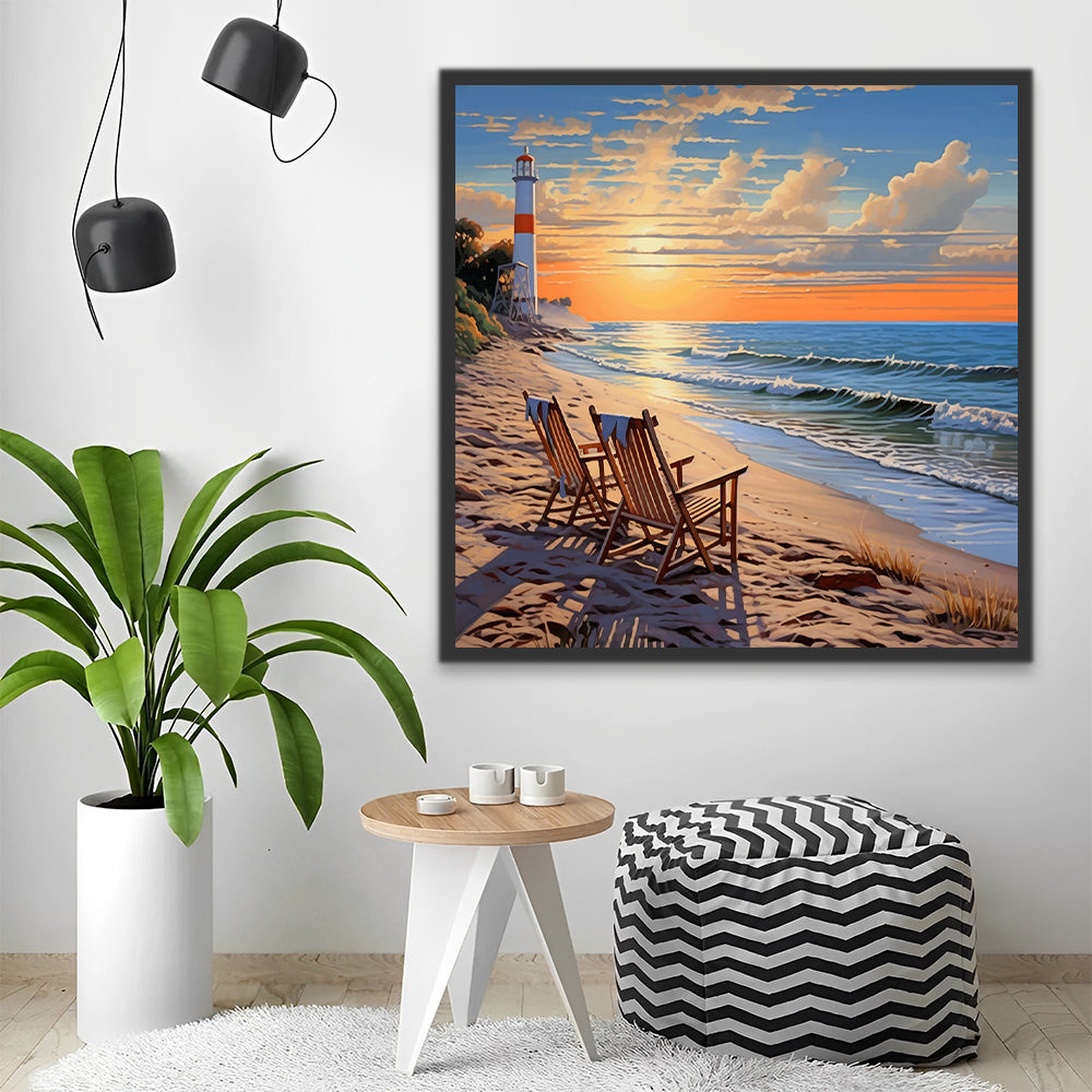 Sillas de Playa y Torre de Faro Pintar por Números