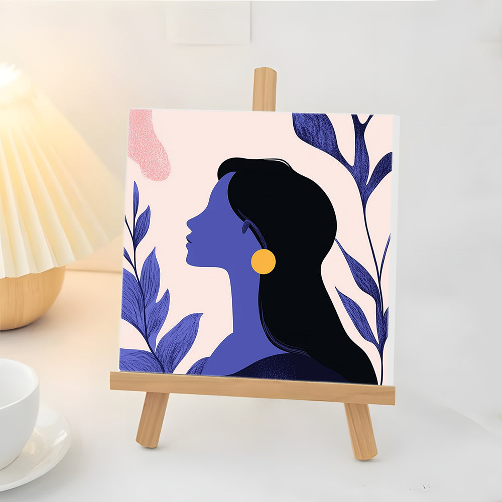 Silueta Azul de Mujer y Plantas Mini Pintar por Números
