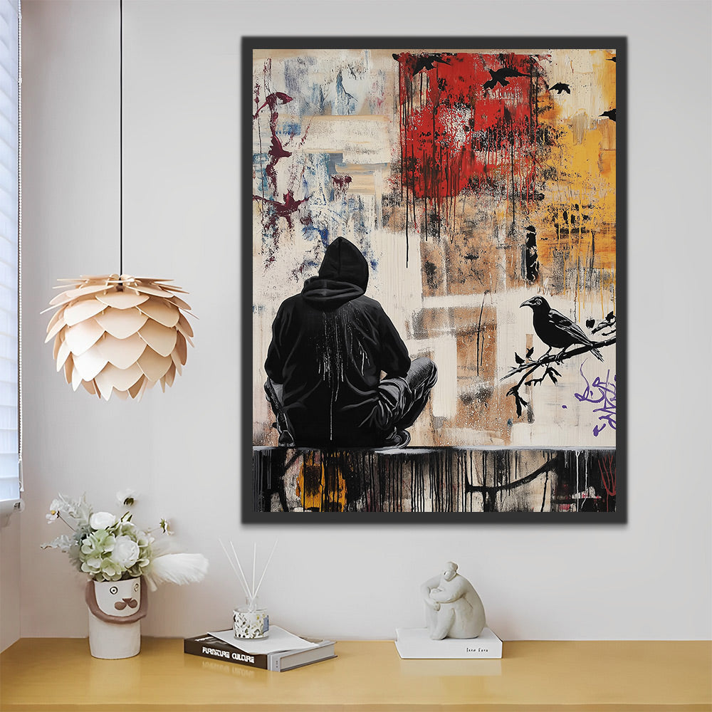 Silueta de Chico y Pájaro en el Fondo Abstracto Pintar por Números