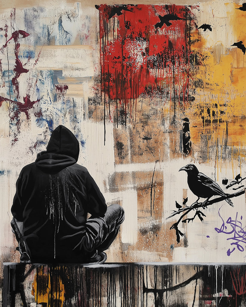 Silueta de Chico y Pájaro en el Fondo Abstracto Pintar por Números