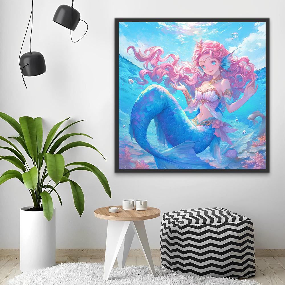 Sirena Hermosa con Cabello Rosa Pintar por Números