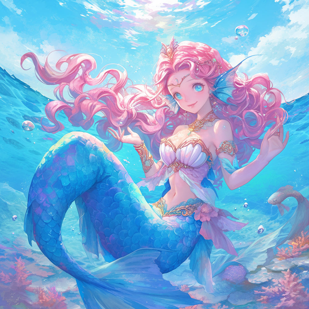 Sirena Hermosa con Cabello Rosa Pintar por Números