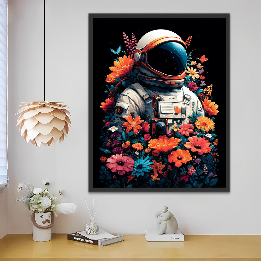 Soldado Espacial Rodeado de Flores Pintar por Números