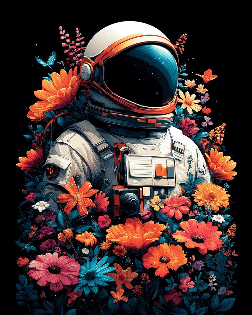 Soldado Espacial Rodeado de Flores Pintar por Números