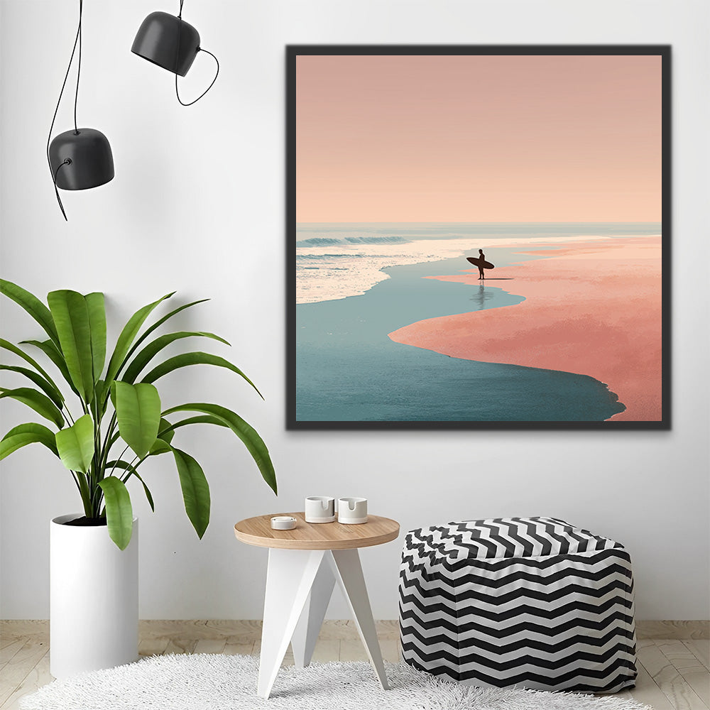 Surfista en la Playa de Arena Rosa Pintar por Números