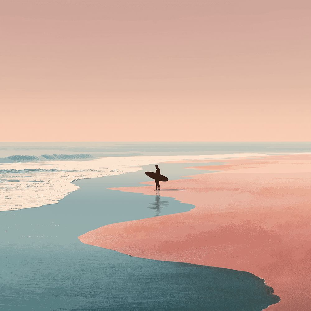 Surfista en la Playa de Arena Rosa Pintar por Números