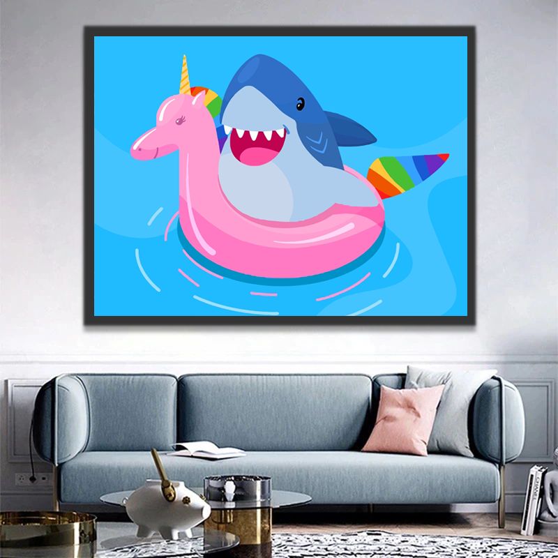 Tiburón Adorable con Anillo de Natación Pintar por Números Niños