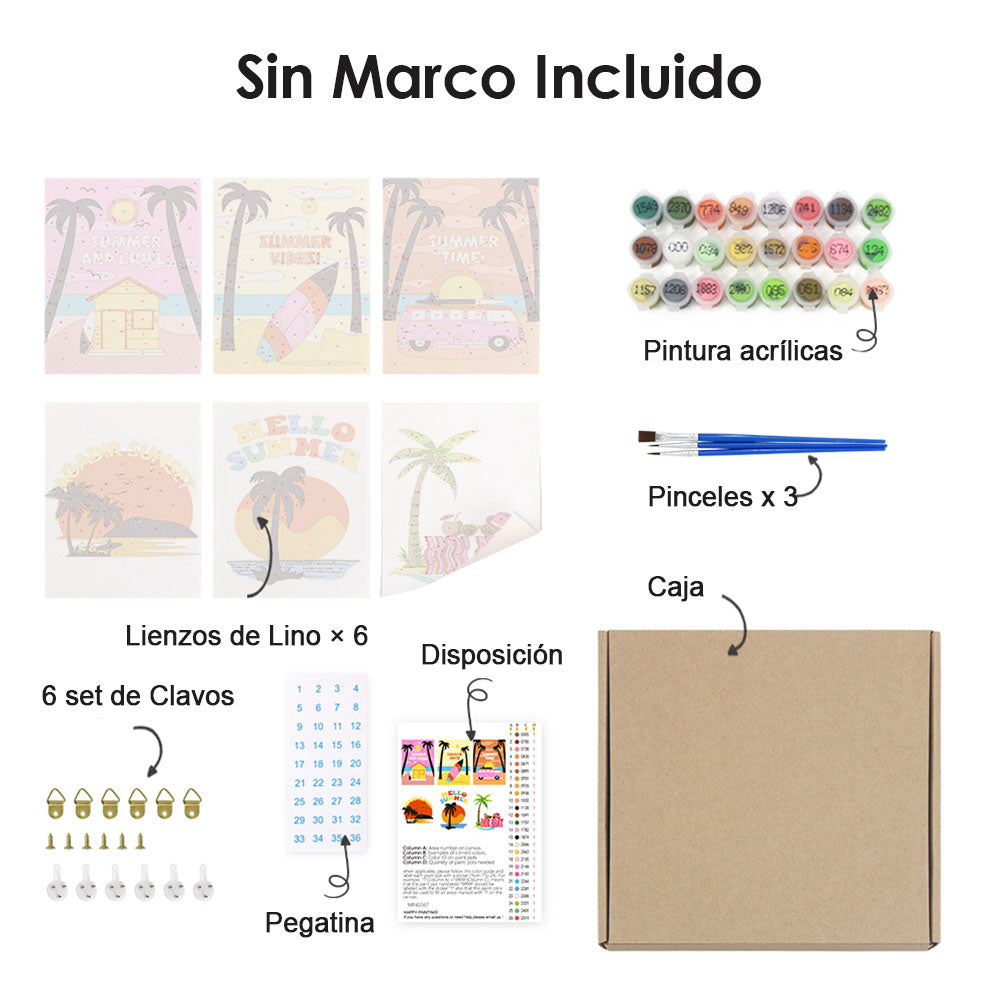 ¡Tiempo de Verano! 6 Partes Mini Pintar por Números