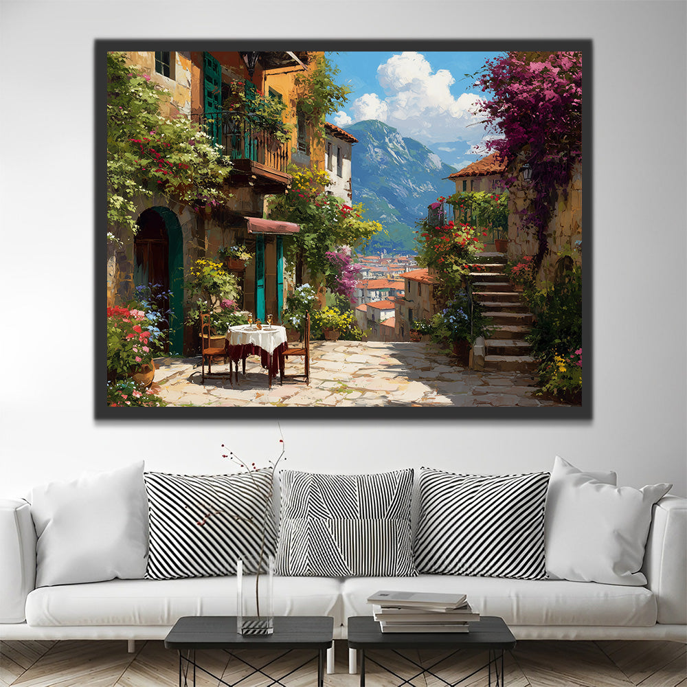 Tienda de Vinos en Pueblo Montañoso Pintar por Números