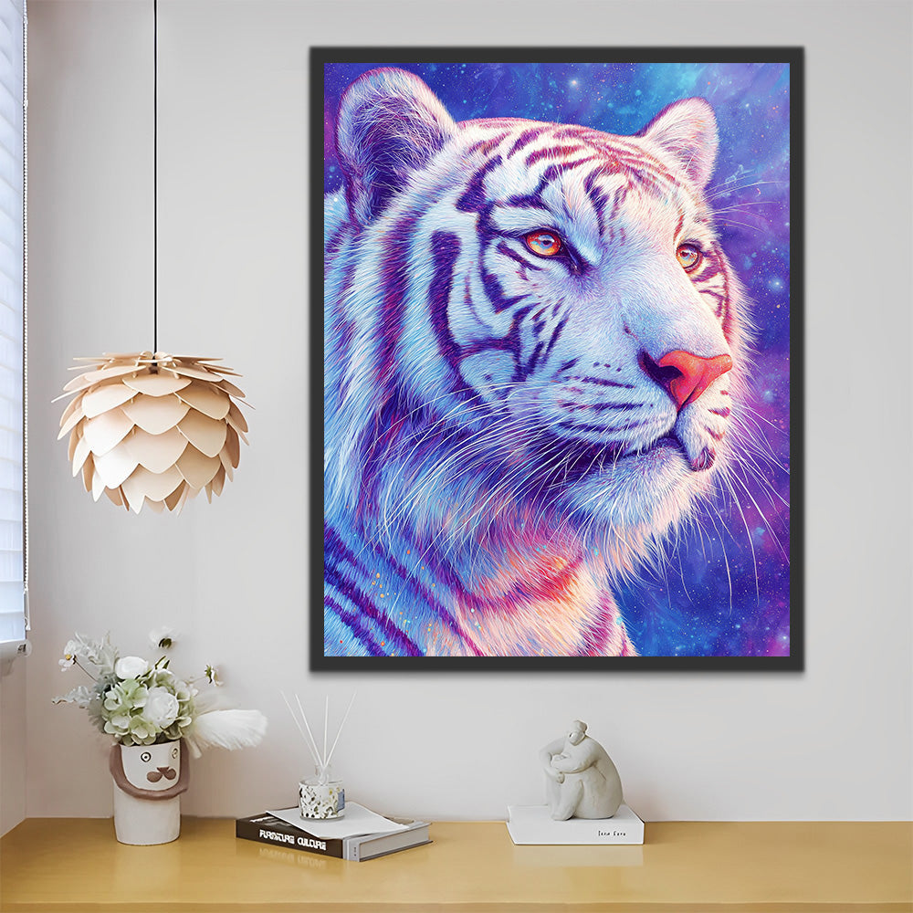 Tigre debajo del Cielo Morado Estrellado Pintar por Números