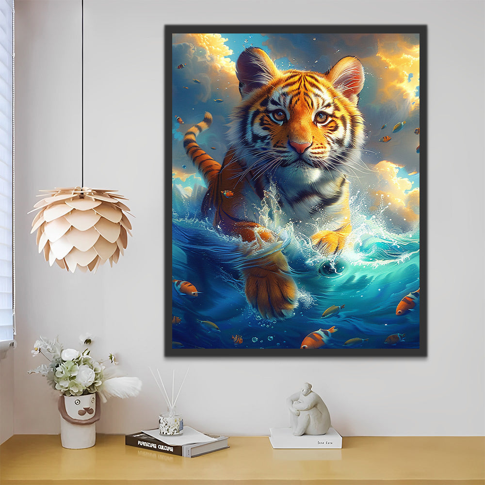 Tigre Pequeño Nadando en el Agua Pintar por Números