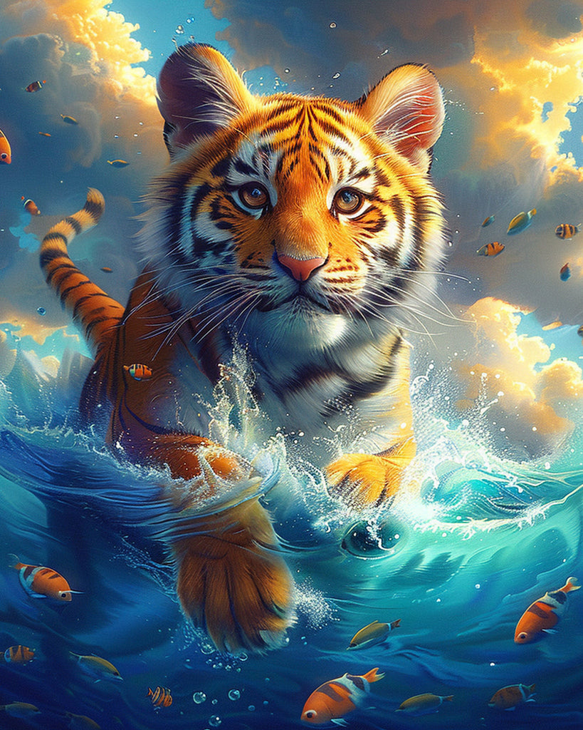 Tigre Pequeño Nadando en el Agua Pintar por Números