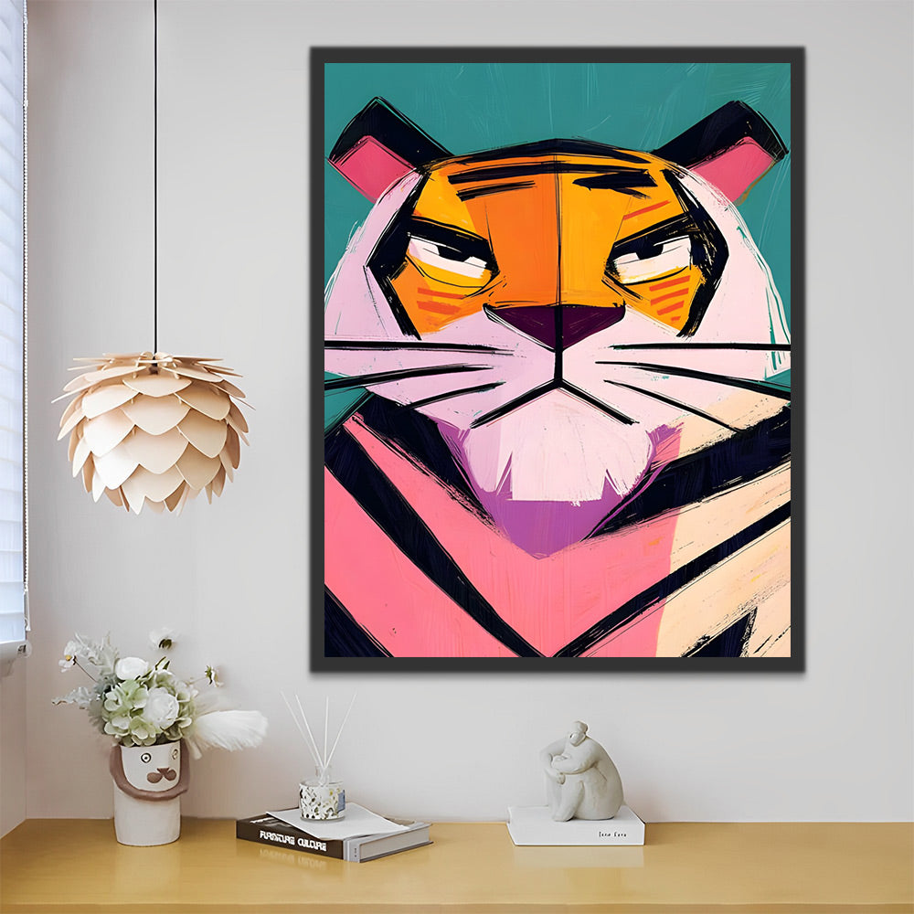 Tigre Rosado Abstracto con Fondo Verde Pintar por Números