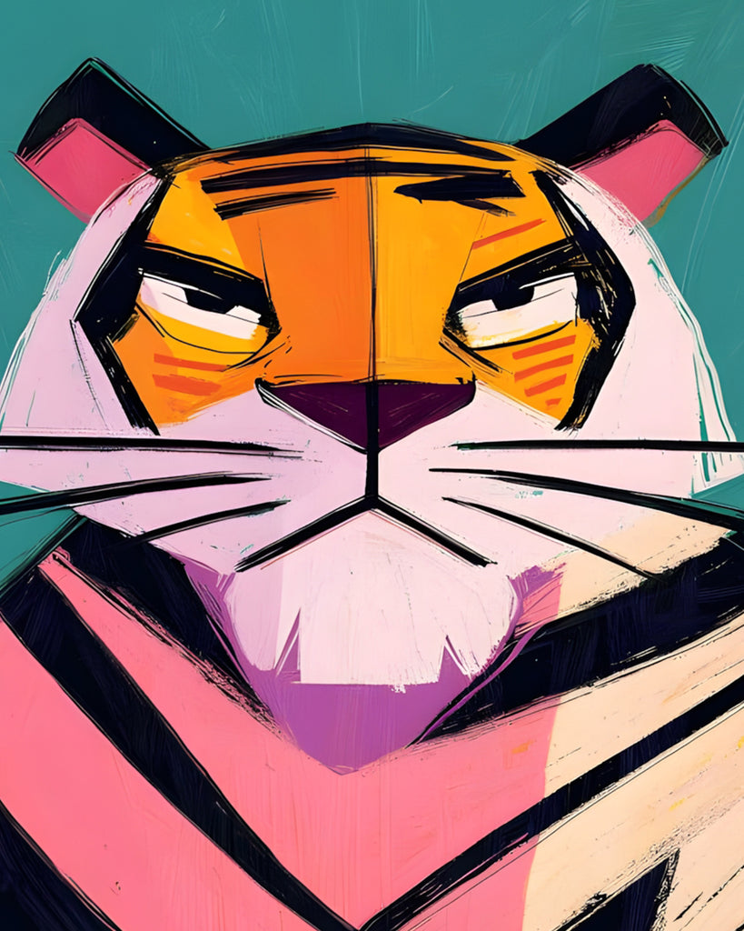 Tigre Rosado Abstracto con Fondo Verde Pintar por Números