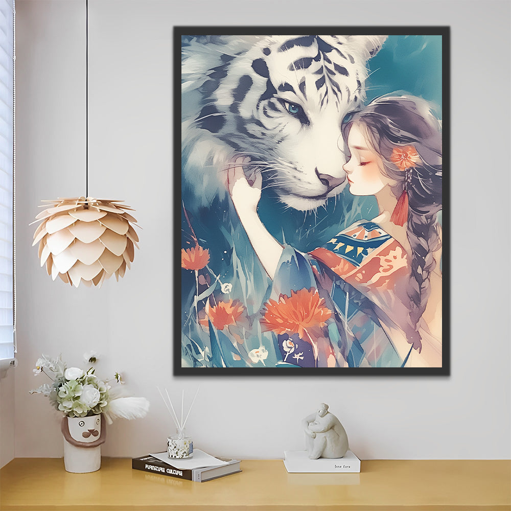 Tigre y Chica entre las Flores Pintar por Números