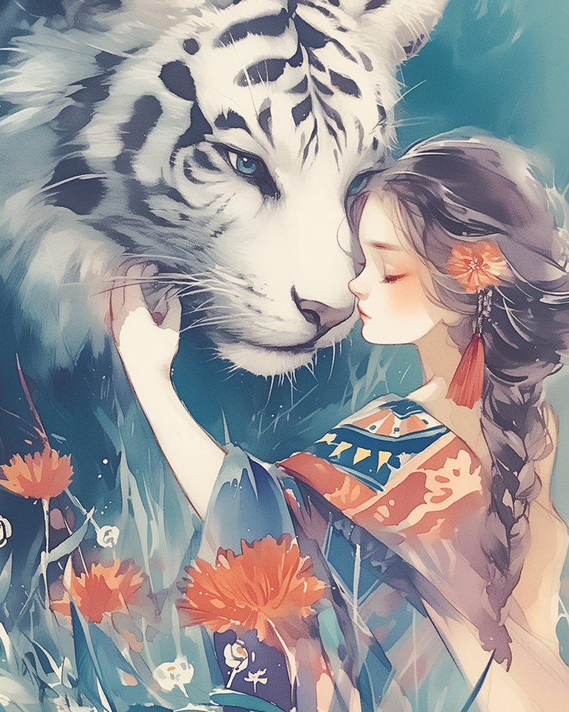 Tigre y Chica entre las Flores Pintar por Números