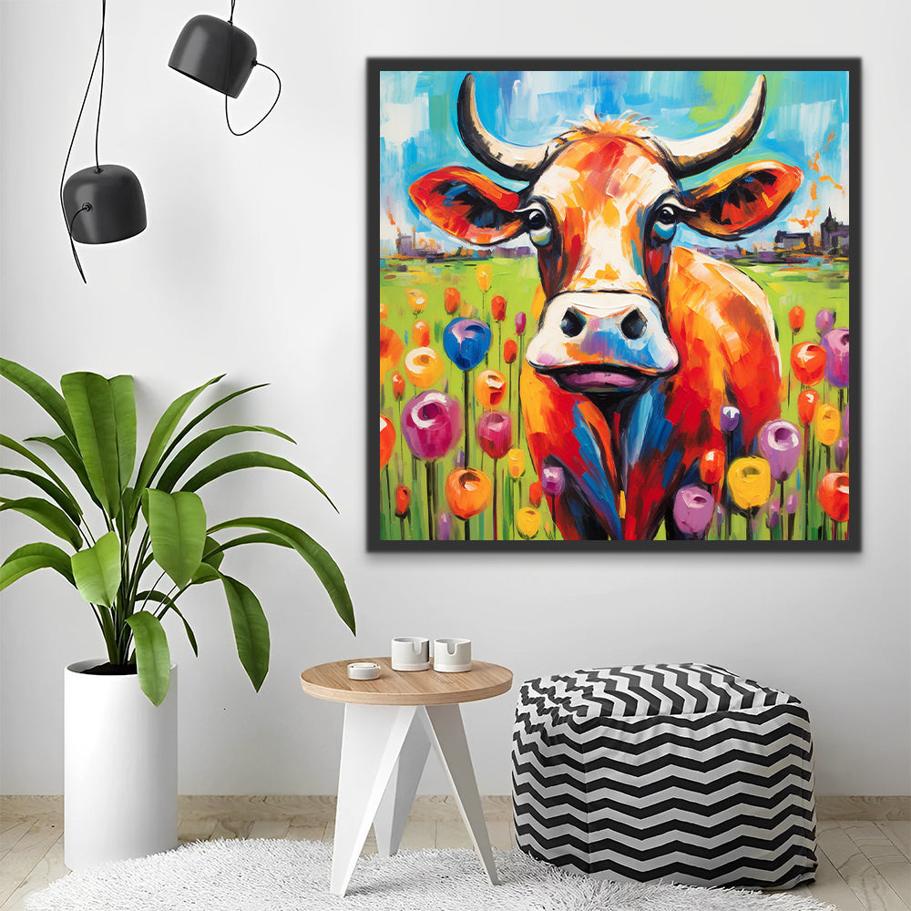 Toro en las Flores de Colores Diferentes Pintar por Números