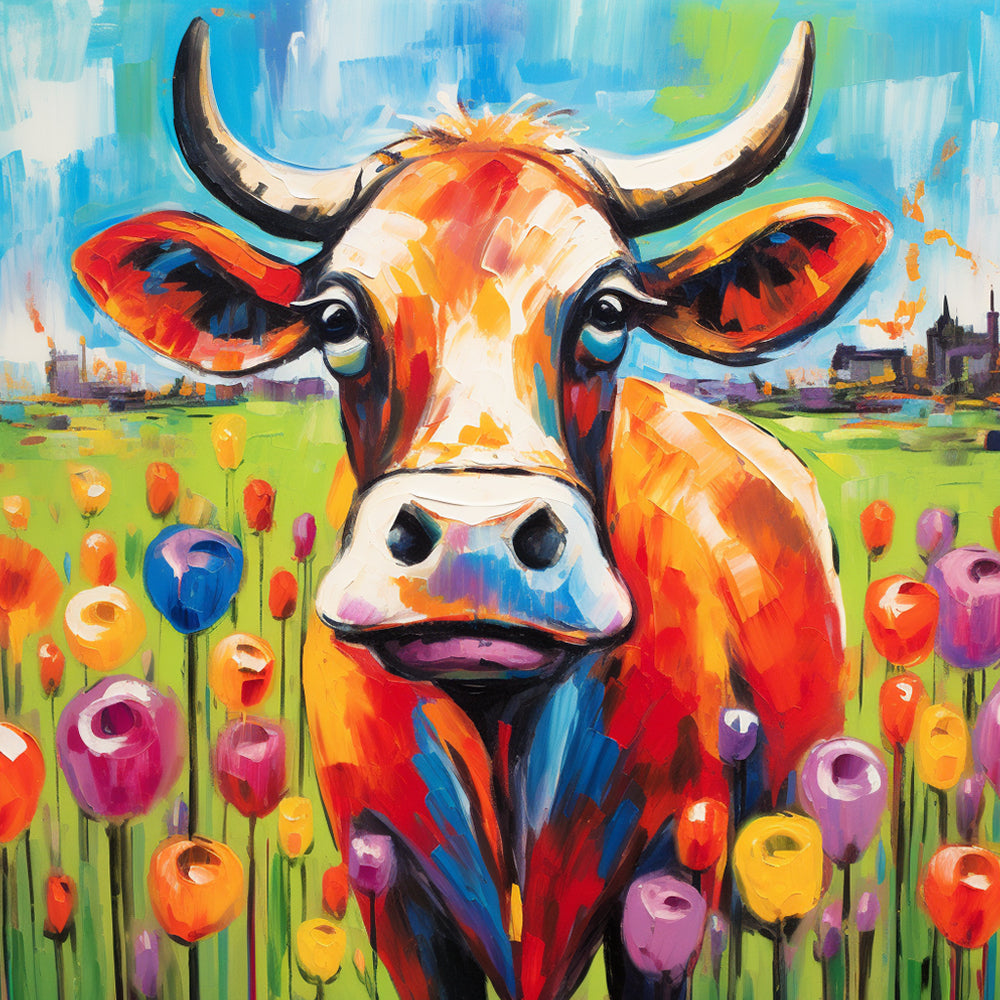 Toro en las Flores de Colores Diferentes Pintar por Números