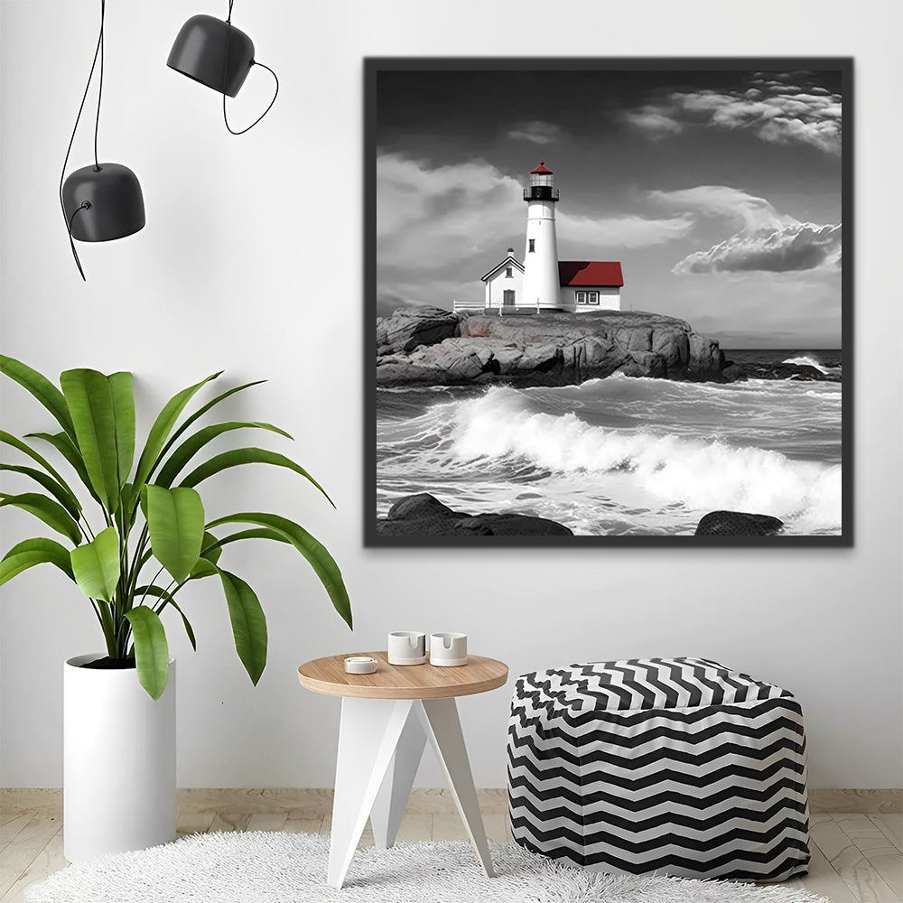 Torre de Faro al Lado del Mar Gris Pintar por Números