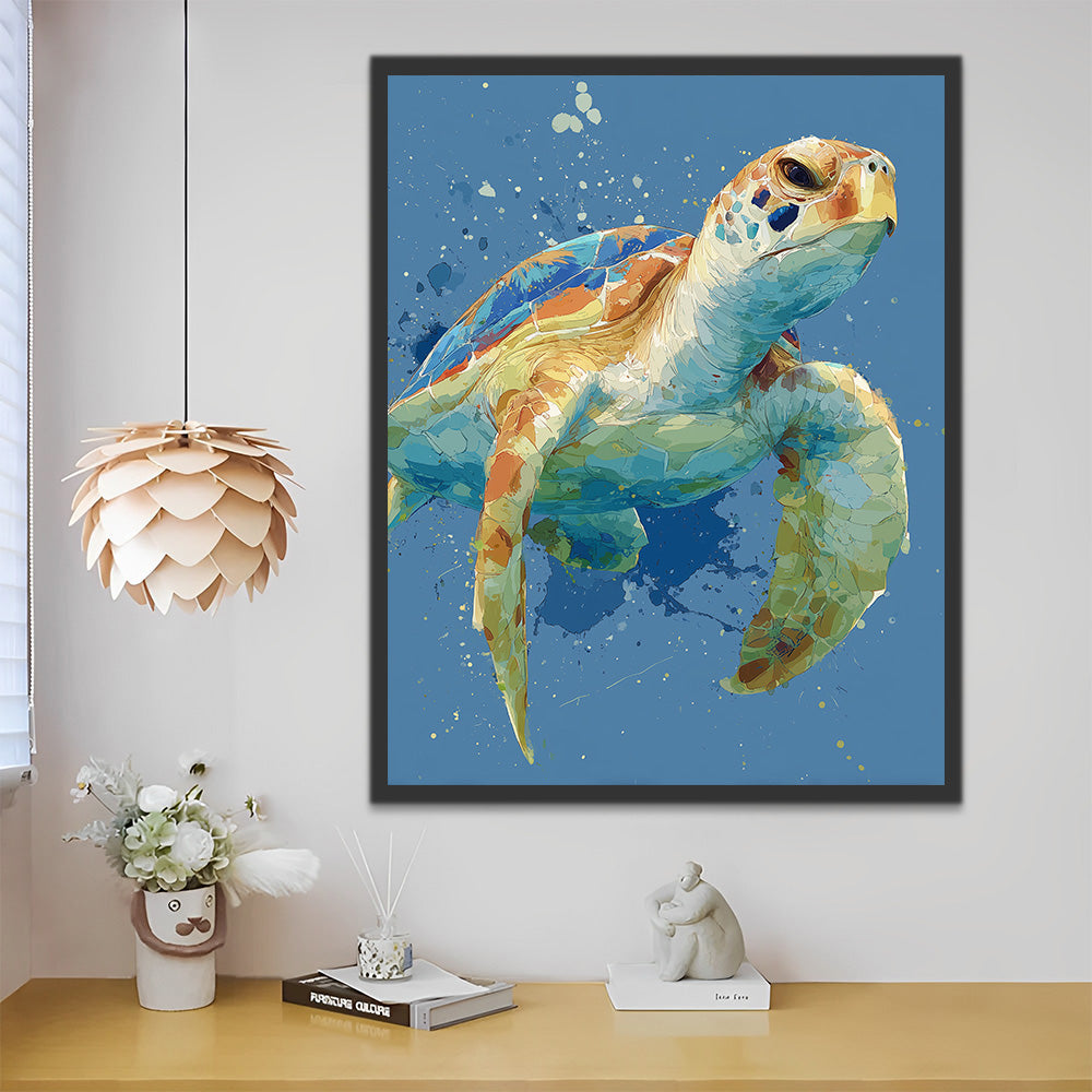 Tortuga Nadando con Felicidad Pintar por Números