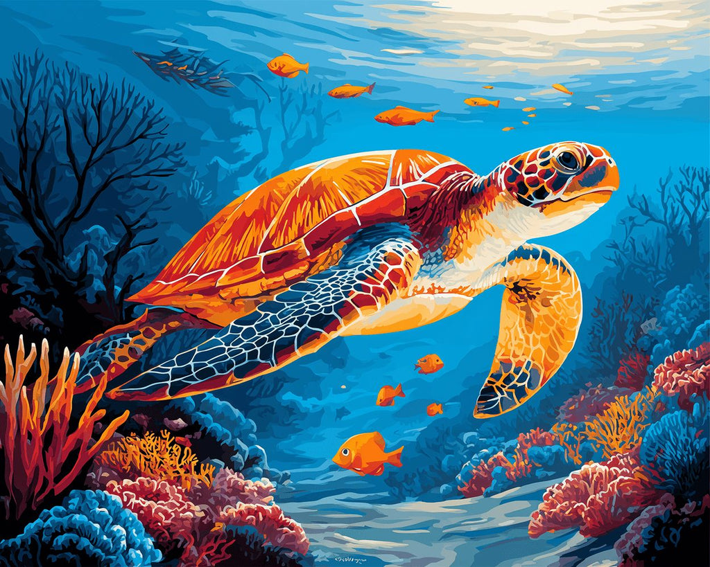 Tortugas y Peces Naranjas en el Mar Profundo Pintar por Números