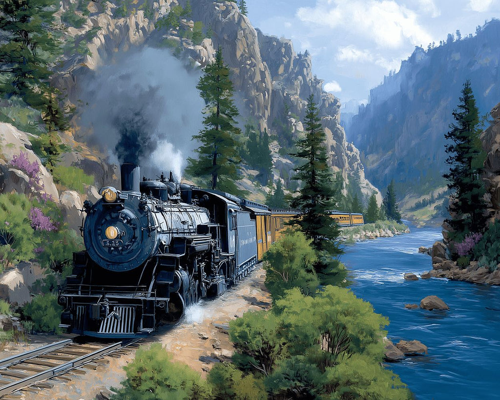 Tren Corriendo en las Montañas Pintar por Números
