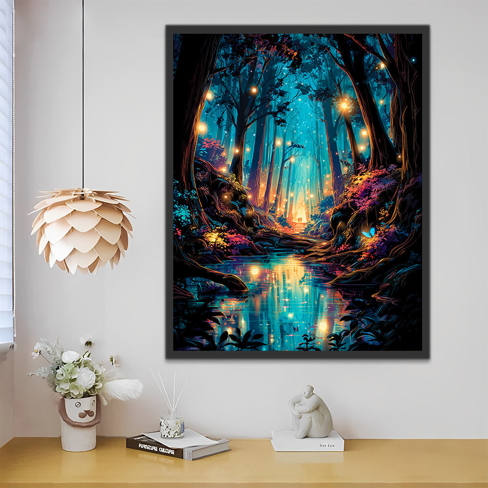 Tren de Vapor en el Bosque Brillante Pintar por Números