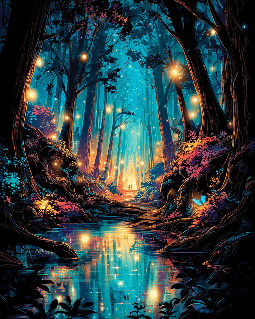 Tren de Vapor en el Bosque Brillante Pintar por Números