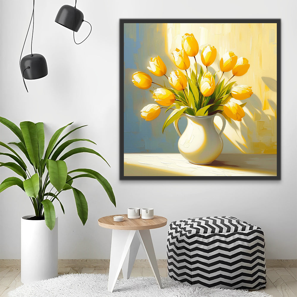 Tulipanes Amarillos en Florero al Sol Pintar por Números