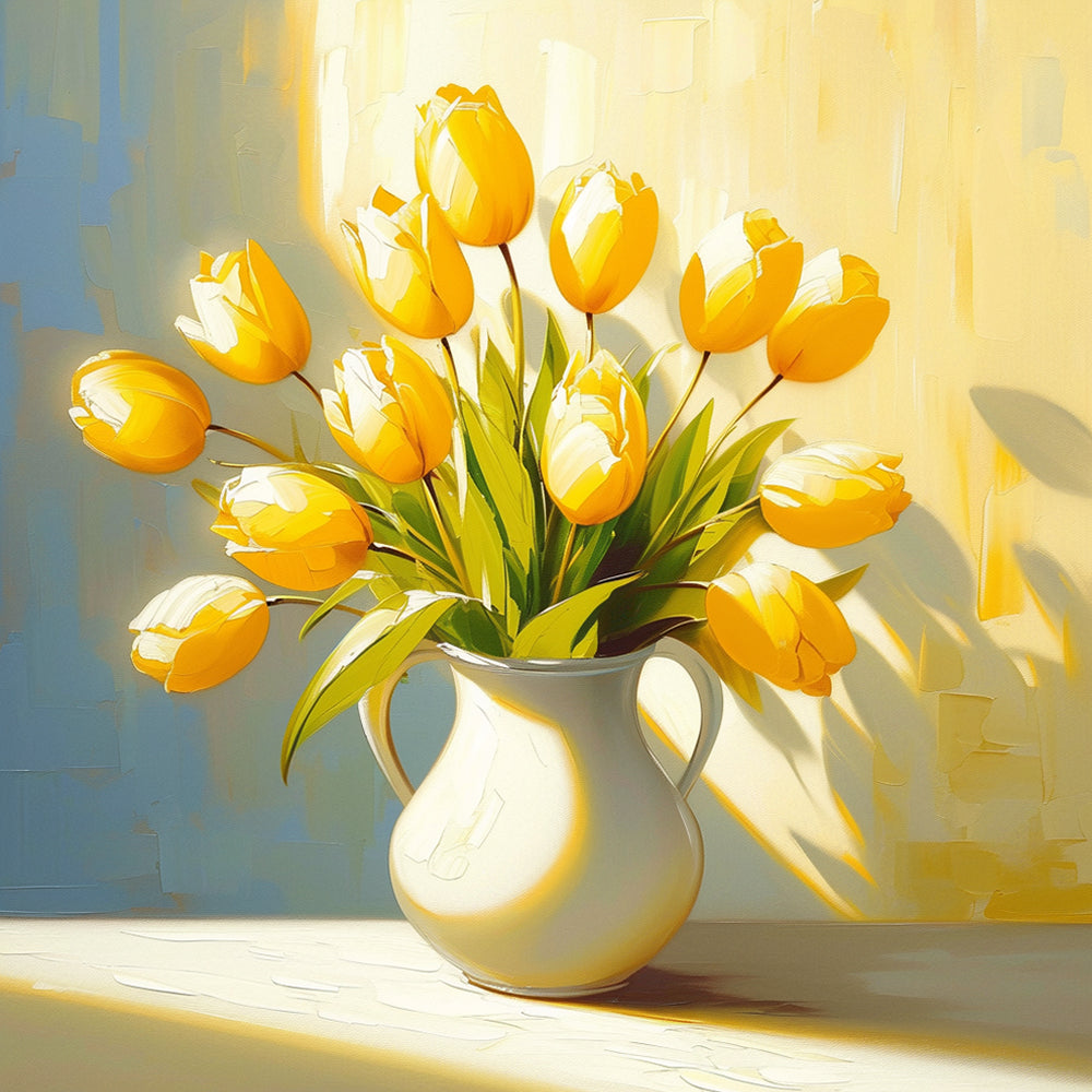 Tulipanes Amarillos en Florero al Sol Pintar por Números
