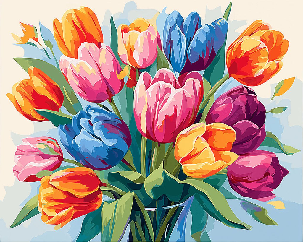 Tulipanes de Cuatro Colores Vivos Pintar por Números
