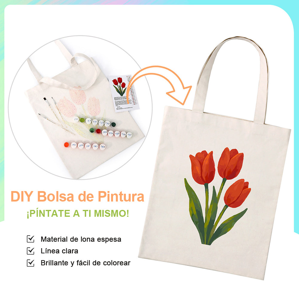 Tulipanes Rojos Bolsa de Lienzo Pintar por Números