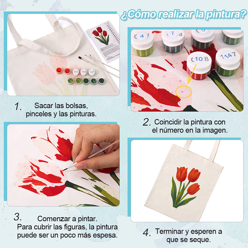 Tulipanes Rojos Bolsa de Lienzo Pintar por Números