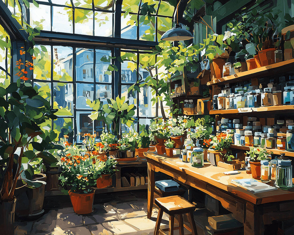 Un Almacenamiento Lleno de Plantas Verdes Pintar por Números