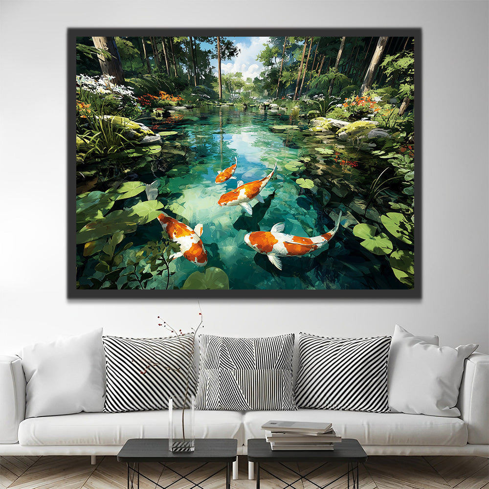 Un Grupo de Koi en Estanque del Bosque Pintar por Números