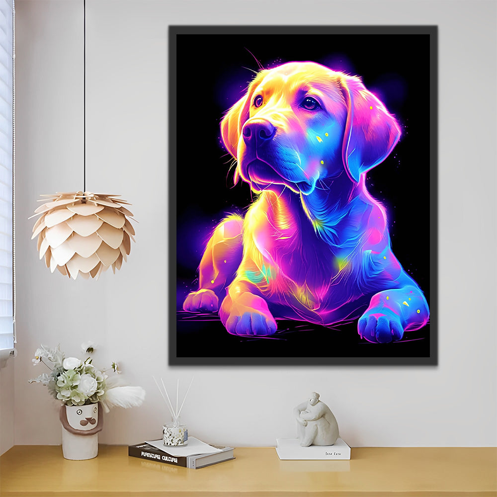 Un Perro Colorido con un Fondo Negro Pintar por Números