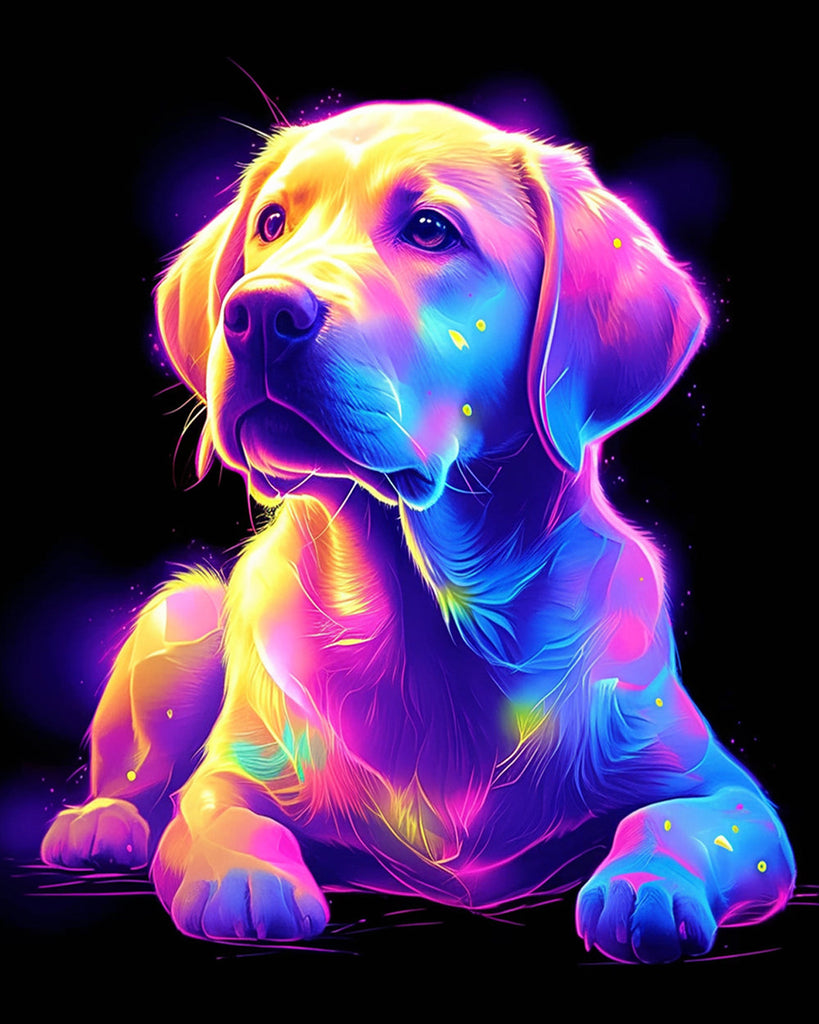 Un Perro Colorido con un Fondo Negro Pintar por Números