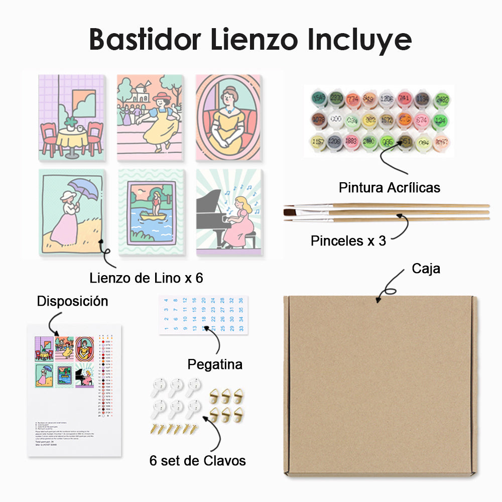 Una Chica Polifacética y Hermosa 6 Partes Mini Pintar por Números