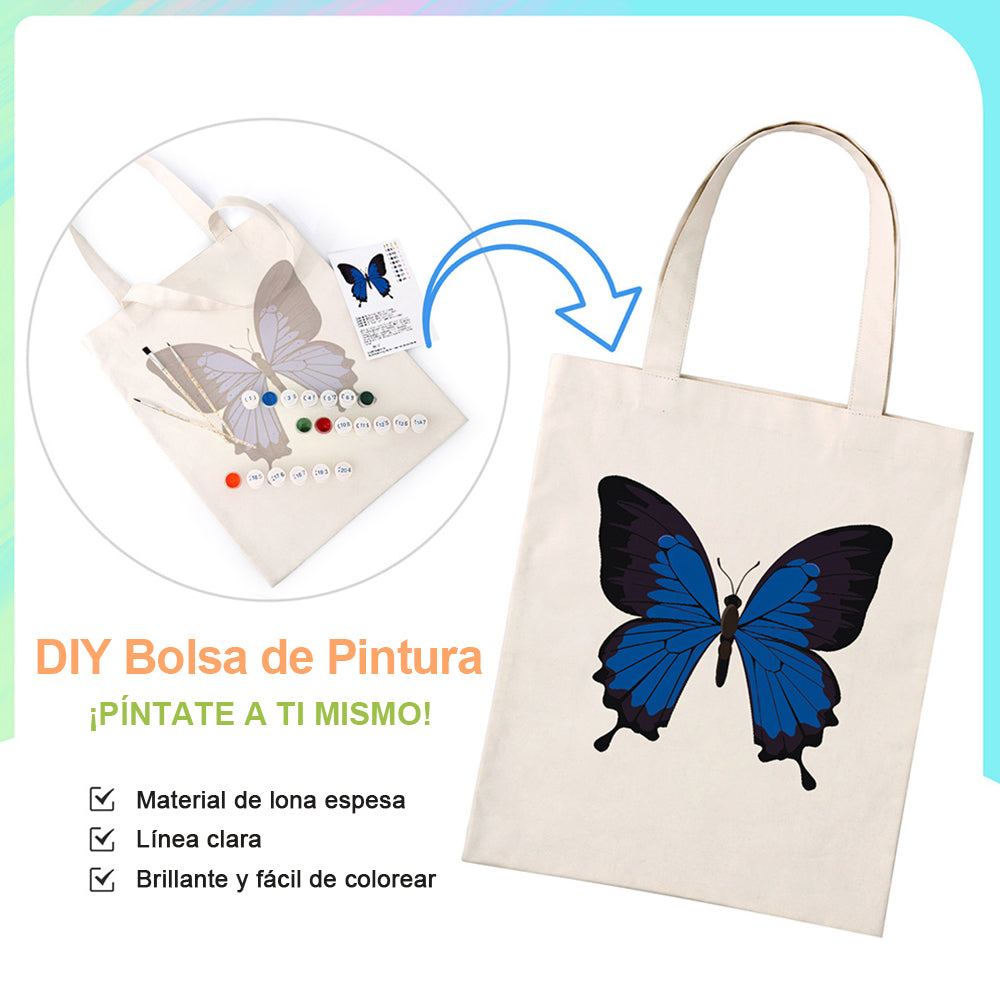 Una Mariposa Azul y Negra Bolsa de Lienzo Pintar por Números