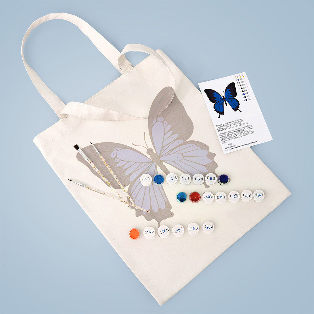 Una Mariposa Azul y Negra Bolsa de Lienzo Pintar por Números