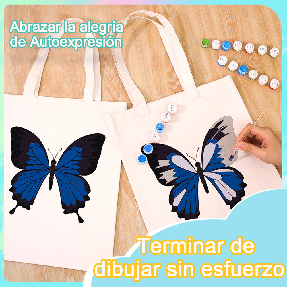 Una Mariposa Azul y Negra Bolsa de Lienzo Pintar por Números